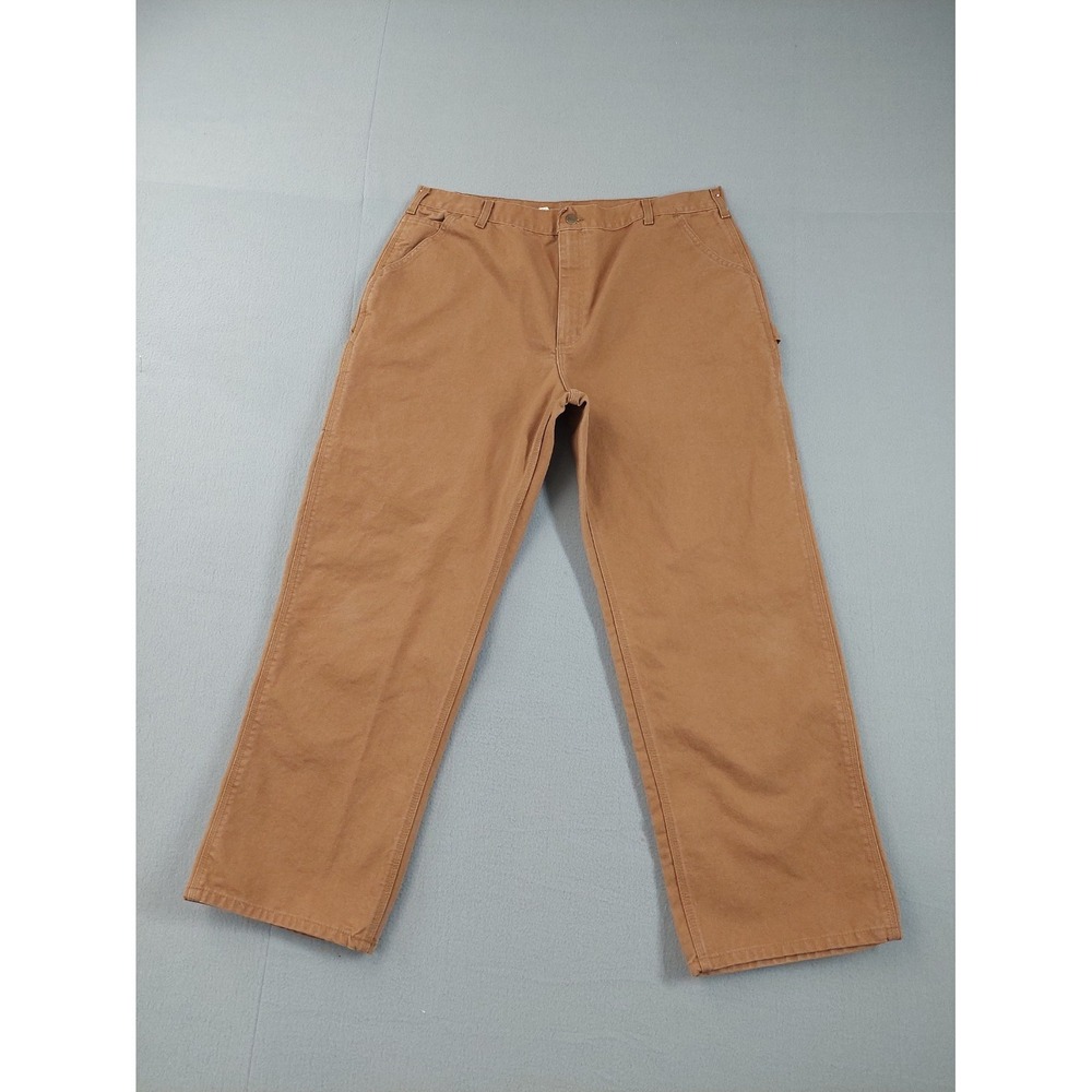 Carhartt‎ Men Utility Pants 42X32 Brown Zip Button Slash Pockets High Rise Work